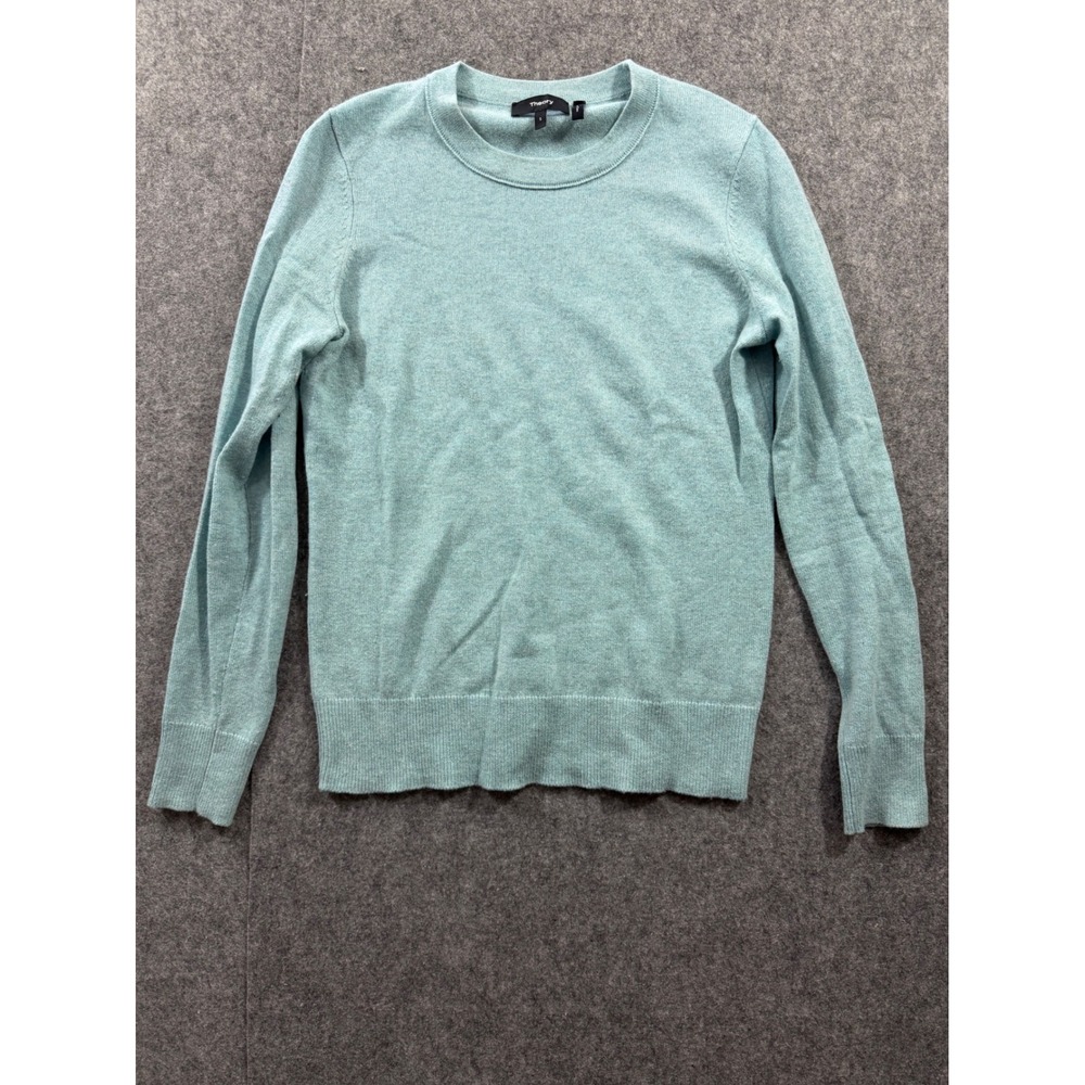 Theory Womens 100% Cashmere Light Blue Crewneck Long Sleeve Knit Sweater Size S